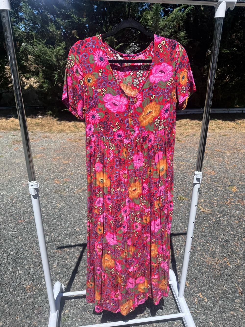 TDDPSSHDP Floral Pink & Orange Maxi Dress with V-Neck